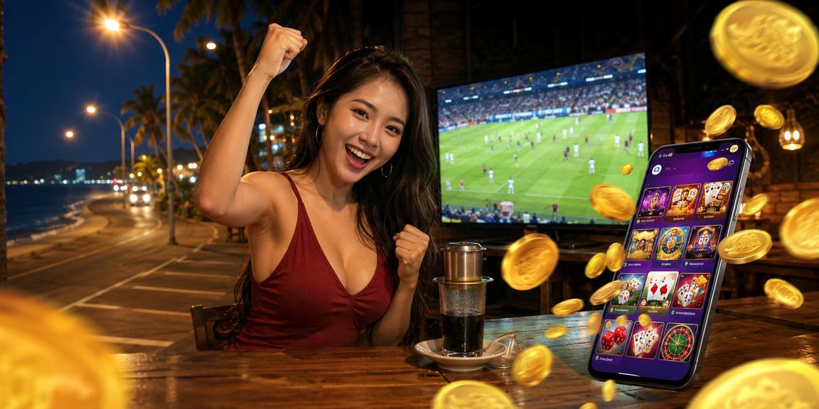 Người dùng thưởng thức cà phê và trải nghiệm casino mobile tại Mũi Né
